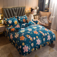 绘窝(HuiWo)家纺 法兰绒床裙款四件套 法莱加厚法莱绒被套2.0米加绒珊瑚绒秋冬保暖床上用品1.8m床裙