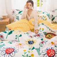 绘窝(HuiWo)家纺 全棉四件套 1.5/1.8床纯棉绗缝印花三/四件套纯棉床笠被套床单枕套