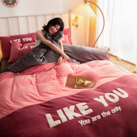 绘窝(HuiWo)家纺 冬季牛奶绒毛巾绣拼接款法兰绒水晶绒雪花绒四件套加绒加厚法莱绒床单被套1.8米床