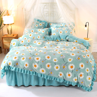 绘窝(HuiWo)家纺 牛奶绒花边床裙四件套 加绒床上用品加厚法莱绒床单被套1.8米床