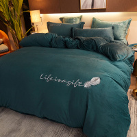 绘窝(HuiWo)家纺 平刺绣绒牛奶绒四件套 秋冬雪花绒四件套冬季珊瑚绒双面法兰加绒加厚法莱床单被套1.8米床上用品