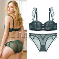 维密法式内衣夏季薄款聚拢大胸显小调整型性感蕾丝胸罩套装女