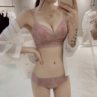 海绵好软]法式蕾丝性感聚拢无钢圈内衣套装小胸上托调整型文胸罩