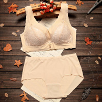 无钢圈背心式冰丝内衣女大码蕾丝冰丝中薄款无痕收副乳文胸套装