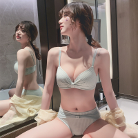 网红新款性感美背内衣套装少女学生无钢圈聚拢文胸无痕上托小胸罩