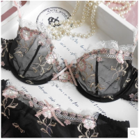 维多利亚夏季新款聚拢少女刺绣超薄款内衣透明诱惑性感文胸套装