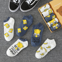 袜子男女短袜夏季薄款ins潮韩国可爱卡通日系低帮情侣船袜五双棉