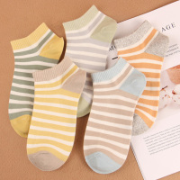 短袜春夏季薄款纯棉船袜条纹短筒袜学院风休闲运动袜ins潮