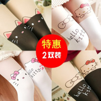 日系拼接丝袜春夏季假高筒过膝可爱少女印花女连裤袜子打底袜秋薄