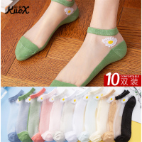 花朵蕾丝小雏菊短袜丝袜夏天成人薄款透明玻璃丝水晶棉袜昌