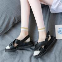 金银丝花边ins潮夏季薄款纯棉底玻璃丝袜透明夏天水晶短袜