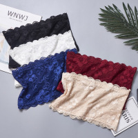 酒红色蕾丝裹胸防走光文胸女士打底内衣一片式枣红无肩带抹胸