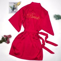 缎面雪纺高档晨袍女闺蜜派对睡袍趴结婚刺绣红色新娘伴娘丝绸睡衣