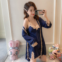 性感睡衣女夏季冰丝薄款吊带睡裙两件套装可爱蕾丝睡袍带胸垫大码