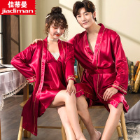 红色情侣睡衣女夏季结婚晨袍女新娘两件套装冰丝新婚礼男睡袍薄款