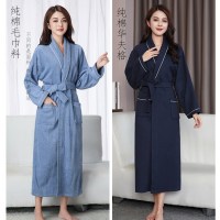 春秋纯棉吸水速干浴袍酒店美容院中长款浴衣夏季男女情侣薄款睡袍