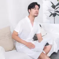 加肥加大情侣和服浴袍性感中长薄款睡袍男式女士夏天速干吸水浴衣