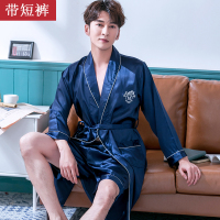 丝绸睡衣男春秋薄款浴袍长袖系带字母睡袍夏季冰丝男士晨袍带裤子