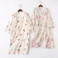 日系全棉双层纱布和服睡袍纯棉睡裙女夏日式碎花和风浴袍浴衣家居