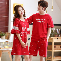 夏季情侣睡衣夏天短袖纯棉男女性感韩版睡裙新娘新婚结婚红色薄款