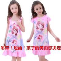 夏季纯棉短袖睡衣可爱卡通小女孩睡裙中大童吊带公主连衣裙家居服