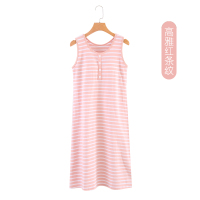 夏女莫代尔纯棉条纹背心睡裙中长裙大码睡裙宽松睡衣家居服可外穿