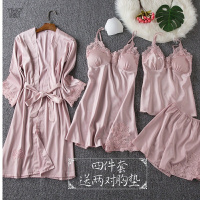 春秋睡衣女夏性感四件套冰丝吊带睡袍带胸垫女士可外穿睡裙家居服