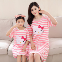 儿童睡裙夏季女童纯棉亲子薄款短袖小女孩睡衣公主裙母女家居服
