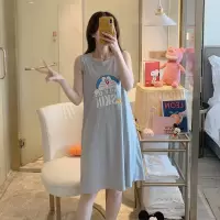夏季短袖睡裙女生无袖莫代尔背心睡裙卡通甜美学生大码连体睡衣裙