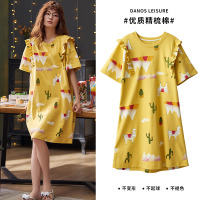 夏季女士纯棉半袖睡裙加大码可爱花边全棉睡衣裙子家居服200斤4xl