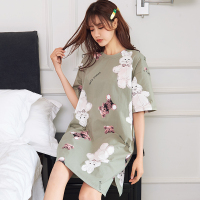 睡裙女夏天甜美可爱卡通睡衣连衣裙子全棉宽松大码夏季薄款家居服