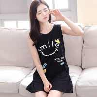 夏天中年黑色女式纯棉背心睡裙胖mm加肥加大码无袖睡衣群200斤4xl