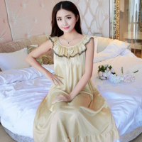 丝绸睡裙女夏季长款冰丝睡衣女宽松家居服中老年加肥加大码连衣裙