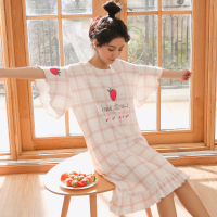 睡裙女夏季短袖纯棉连衣裙子薄款带胸垫睡衣夏天宽松大码孕妇睡裙