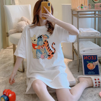 睡裙女棉长款春秋夏季可爱薄款公主全棉孕妇短袖宽松睡衣白色