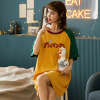 睡裙女夏季纯棉薄款短袖韩版学生可爱卡通清新少女宽松大码连衣裙