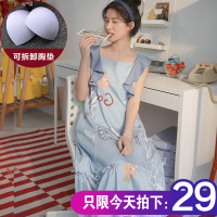 吊带睡裙女士夏季纯棉性感薄款睡衣带胸垫连衣裙子夏天孕妇家居服