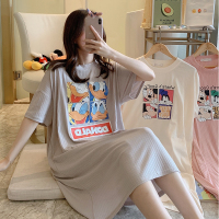 夏季短袖睡衣女纯棉可爱ins可外穿加大码胖mm宽松中长款学生睡裙