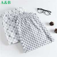 ab家居裤男士纯棉睡裤长裤梭织棉布爸爸大码宽松全棉绸裤子空调裤