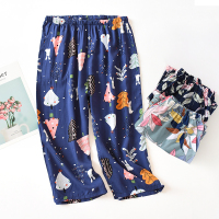 人造棉裤子绵绸睡裤女夏短裤七分宽松纯棉薄款冰丝居家大码空调裤