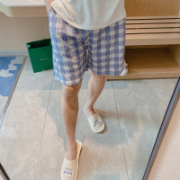 夏季睡裤男士短裤纯棉沙滩裤可外穿居家裤夏天宽松休闲薄款格子春