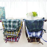 夏男士大码薄款格子纯棉家居短裤双层棉纱短款睡裤五分裤居家短裤