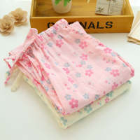 新品女士夏季薄款睡裤纯棉纱布宽松休闲全棉家居长裤大码春秋印花