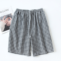 大码男士睡裤夏天短裤纯棉宽松梭织粗布休闲格子沙滩裤家居五分裤