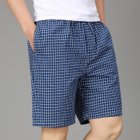 大码男士睡裤夏天短裤纯棉宽松薄款全棉休闲格子沙滩裤家居中裤