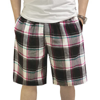 夏季中老年五分睡裤纯棉沙滩裤男休闲居家格子短裤速干宽松大裤衩