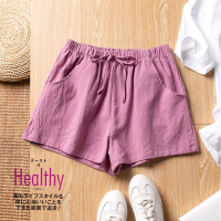 新款纯棉麻大码短裤女夏季宽松透气休闲家居裤女睡裤高腰阔腿热裤