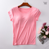 带胸垫莫代尔短袖睡衣半袖文胸家居服瑜伽t恤罩杯一体打底女夏季