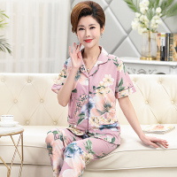 妈妈睡衣女大码夏季纯棉短袖有领老太太中老年老人家胖大妈套装