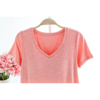 夏季不带胸垫短袖t恤女纯棉竹节棉睡衣上衣半袖薄款家居服